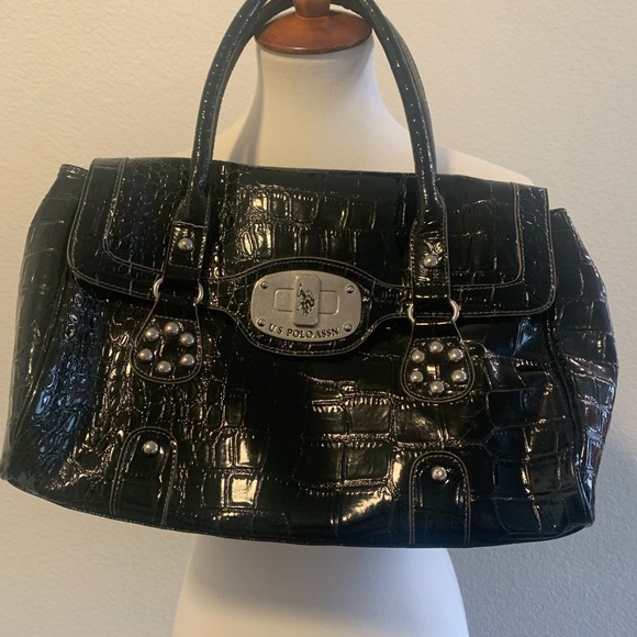 U.S. Polo Assn. Black Croc-Embossed Women's Bag - Picture 1 of 6